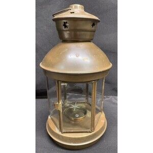 Vintage Brass Etched Stars Glass Tea Light Candle Holder Lantern 1960’s Hanging